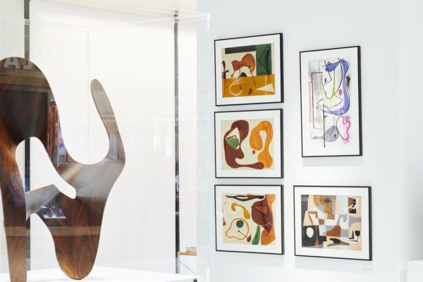 A view of Ray Eames' paintings at the 2021 Isetan Exhibition in Tokyo, Japan.