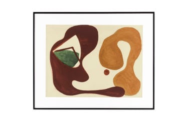 A framed print of Ray Eames' c. 1940 painting, "Organic Shapes B," as seen at the 2021 Isetan exhibition in Tokyo, Japan.