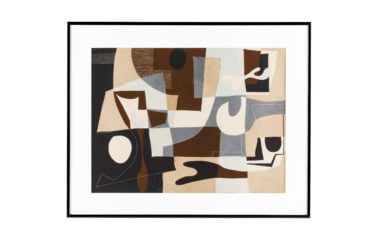 A framed print of Ray Eames' 1943 painting "For C in Limited Palette", as seen at the 2021 Isetan exhibition in Tokyo, Japan.
